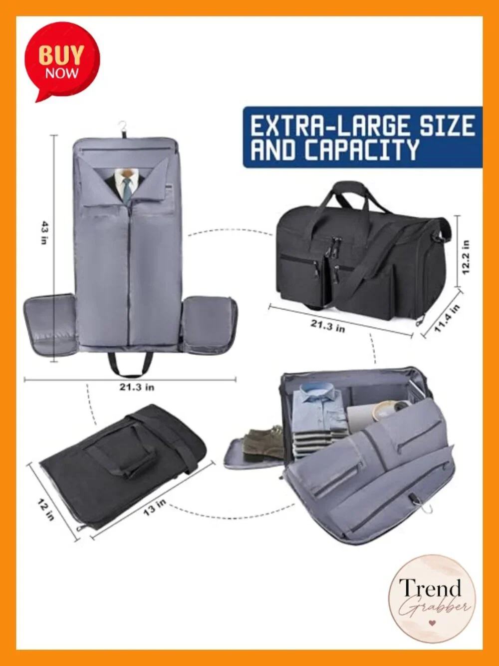 Convertible Garment Duffle Bag Carry On Suit Bag with Shoe Compartment